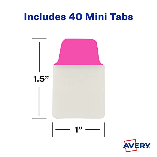 Avery Mini Ultra Tabs, 1" x 1.5", 2-Side Writable, Assorted Neon Colors, 40 Repositionable Tabs (74759)