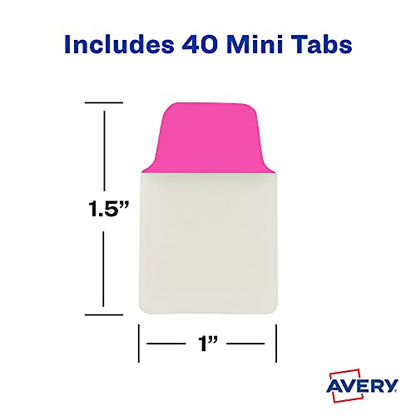 Avery Mini Ultra Tabs, 1" x 1.5", 2-Side Writable, Assorted Neon Colors, 40 Repositionable Tabs (74759)
