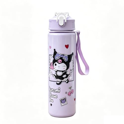 Cartoon Huntrix Water Bottle for Girls, 25oz Leak Proof with Straw Lid, Gifts for Girls (Kuro) - color: Kuro