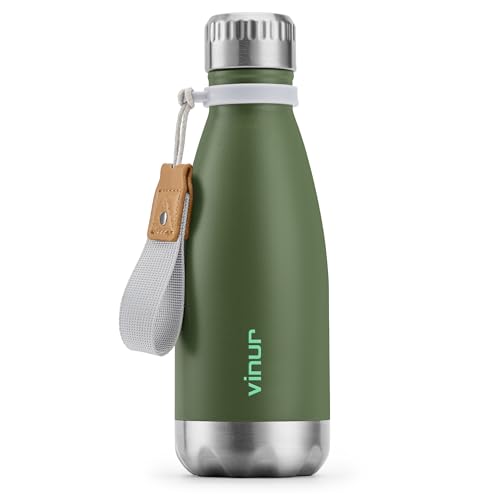 Small Water Bottle-12 oz Leak Proof Insulated Water Bottle for Purse | Double Wall Vacuum Stainless Steel Water Bottle for Travel, School, Cola Shape Flask with Carry Rope (Grass Green) - color: Grass Green, size: 12 Ounces