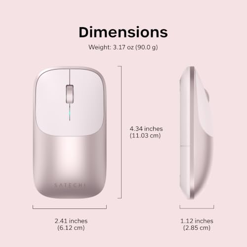 Satechi Slim EX Wireless Mouse, Multi-Device Bluetooth & 2.4GHz Connection for macOS, Windows, iPadOS, and Android, Quiet Clicks, Anodized Aluminum Shell, USB-C Rechargeable Battery, Blush - color: Blush