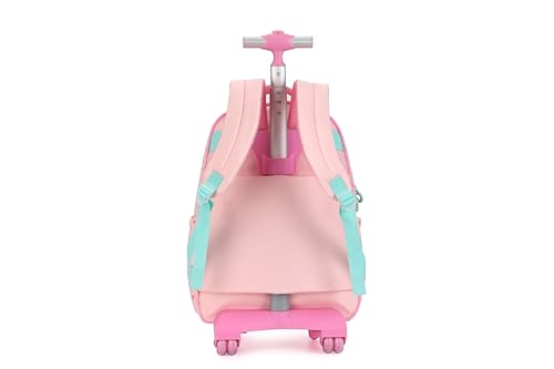 Wheels Rolling Kids Backpack for Elementary Luggage School Trolley Bag with Lunch Box 3pc Set (HEART PINK) - color: Heart Pink