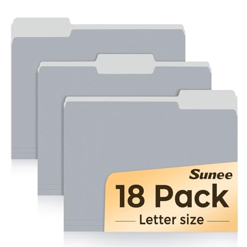 SUNEE File Folders, 18 Pack Manilla Folders 8.5 x 11, Colored Folders Office Organization Home School Folder for Documents Files Paper,Gray Colors - color: Gray