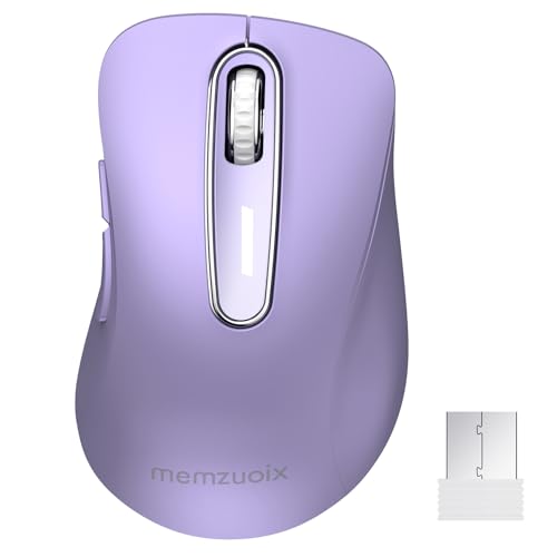 memzuoix 2.4G Wireless Mouse, 1400 DPI Computer Mice with USB Receiver, Portable Wireless USB Mouse Battery Powered Cordless Mice for Laptop, PC, Desktop, 5 Buttons (Lilac) - color: Lilac