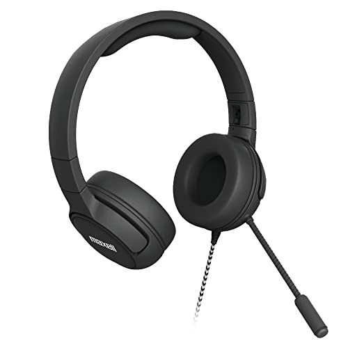 Maxell Kids Overear Headset with Boom Mic -Safe Listening with 85dB-95dB Volume Limiting, Flexible Boom Mic, Chew Proof Cord, Mute & Volume Control, Share Port