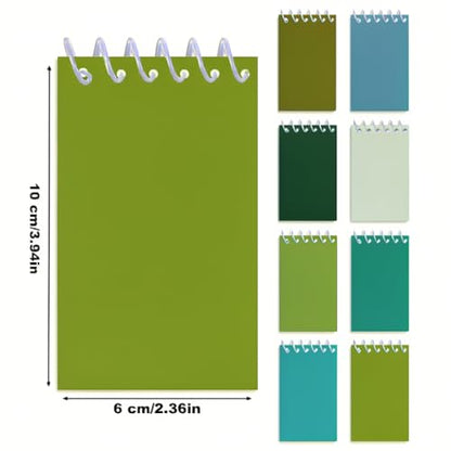 8 Pack Green Tone Spiral Notebooks, Mini Pocket Notepads, Solid Color Aesthetic Notebooks for School, Office, Journaling, Gifts
