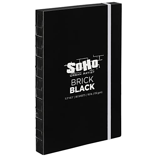 SoHo Urban Artist Brick Sketchbook Journals for Sketching, Drawing, Colored Pencils, Graphite, and More - Black 5.5"x8.5" (150 GSM, 80 Sheets) - color: Black, size: 5.5 x 8.5in