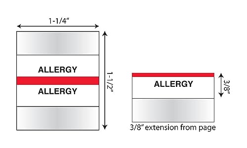 Tabbies 54522 Allergy Medical Chart Index Tabs, 100 Pack, Red 1.25 x 0.5 in Self-Adhesive Patient File Divider Tabs for Records & Folders - style: Allergy