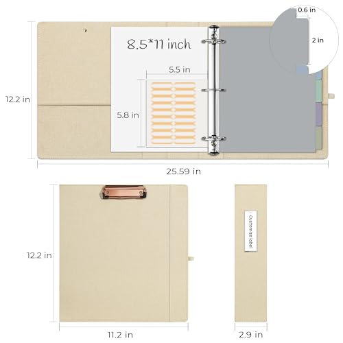 EYROZILL 3 Ring Binder 2 Inch, Binder for Letter Size (11" x 8.5") with 5 Tab Dividers, File Folder Labels and Low Profile Clipboards, Apricot - color: Apricot, size: ‎Letter Size - 2 Inch