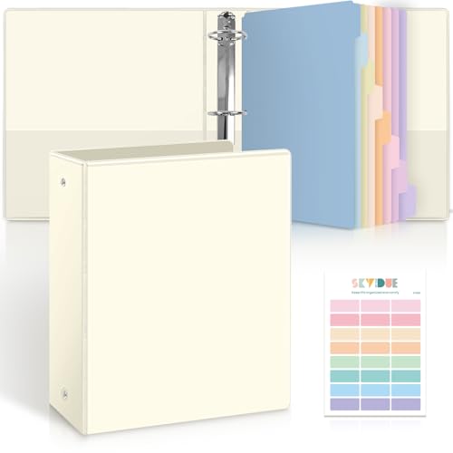 SKYDUE 2 Inch 3 Ring Binder with 8 Tab Dividers & 24 Labels, Large Capacity Pastel Binder Organizer for Letter Size Paper, Aesthetic School Binder for Documents, Office & Home Organization, Pearl Whit - color: Pearl White, size: 2 Inch