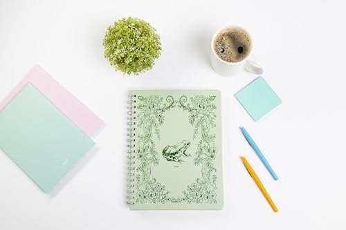 Pearhead Spiral Hardcover Notebook 8x10.5 – Frog Toile College-Ruled Writing Journal with 200 Lined Pages, Perforated Paper for School, Work & Notes (Pack of 2) - color: Green Frog Spiral Notebook, 2-Pack