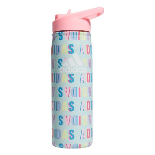 adidas Stainless Steel Metal Water Bottle 20 oz (600 mL) Straw Lid - color: Hall Pass Semi Flash Aqua/Pink Spark/White