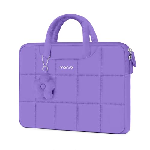 MOSISO Laptop Case 13.3 inch,13-13.3 inch Puffy Laptop Sleeve Compatible with MacBook Neo 13/Air 13 13.6/Pro/Pro 14,HP Dell ASUS Lenovo,Rectangle Quilted Bag with Handle&Flower Pendant, Purple - color: Purple, size: 13.3 inch