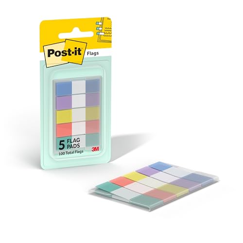 Post-it Flags, .47 x 1.7 in, Assorted Pastels, 1 Pack Dispenser, 100 Flags - color: Pastel Colors