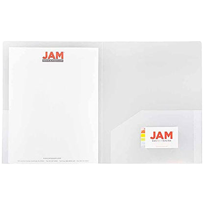 JAM PAPER Heavy Duty Plastic 2 Pocket Extra Tough School Folders - Clear - 6/Pack - color: Clear, size: 6 Per Pack