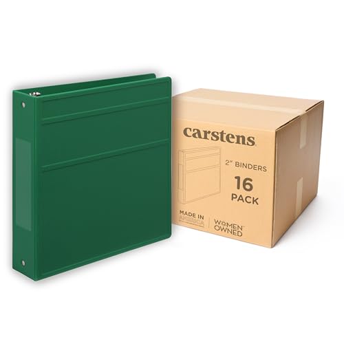 Carstens 2-Inch Heavy Duty 3-Ring Binder - Side Opening, Leaf Green, Durable Plastic, No-Gap Rings, Waterproof Cover, No Pockets, Holds 300 US Letter Sheets, BPA-Free, Made in USA (2844-3R) Case of 16 - color: Green, size: Case of 16