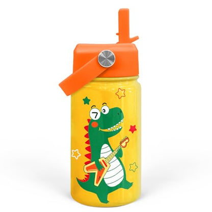 Dinosaurs Water Bottle - Dino Kids Water Bottle with Straw Lid - 12 Oz Insulated Stainless Steel Water Bottles for Kid Boys - Travel Cup for School Sports - color: Dinosaur 3