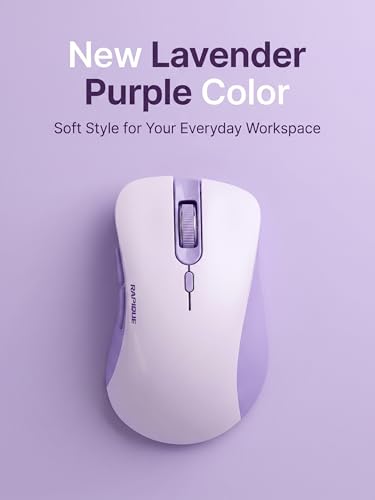 RAPIQUE Bluetooth Wireless Mouse, Dual Bluetooth & 2.4GHz USB Receiver, Right-Hand Design, Quiet Clicks, Low Power, Portable Multi-Device Compatibility for MacBook, Laptop, Computer, iPad, PC - Purple - color: Lavender Purple