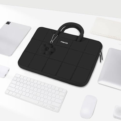 MOSISO Laptop Case 13.3 inch,13-13.3 inch Puffy Laptop Sleeve Compatible with MacBook Neo 13/Air 13 13.6/Pro/Pro 14,HP Dell ASUS Lenovo,Rectangle Quilted Bag with Handle&Flower Pendant, Black - color: Black, size: 13.3 inch
