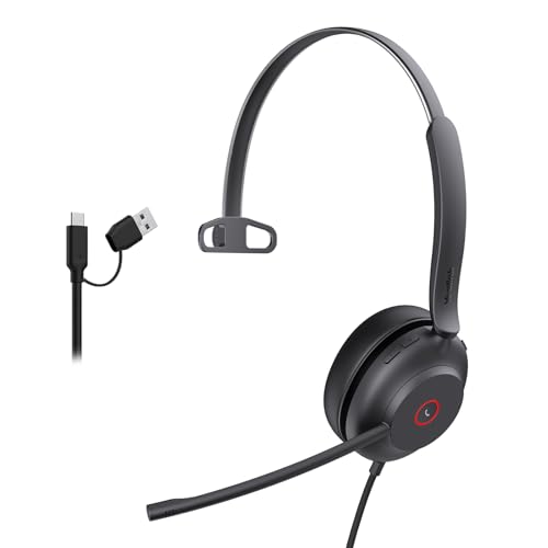 Yealink UH37 Professional USB Headset with Microphone for PC Laptop Noise Cancelling & Volume Control VoIP Skype Online Conference(USB-C/A) - color: Mono, style: UC Optimized