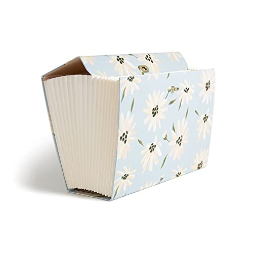 U Brands Expanding 19 Pocket Fashion File Folder, Blue Gilded Spring, 15.4” x 10.5”