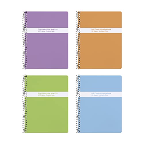 Oxford Spiral Composition Notebooks, 4 Pack, Poly Covers, College Ruled Paper, 9-3/4 x 7-1/2 Inches, 80 Sheets, Assorted Pastel Covers (64945) - style: College Ruled