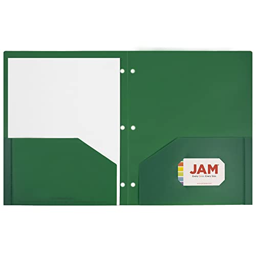 JAM PAPER Heavy Duty Plastic 3 Hole Punch Pocket Folders - Extra Tough School Folders - Green - 6/Pack - color: Green, size: 6 Per Pack