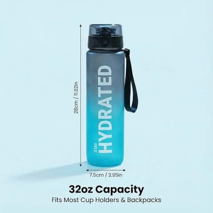 32oz Water Bottle with Time Marker, Leakproof & Durable BPA Free Wide Mouth Bottle for Gym, Travel, Home, School, Office (1 Bottle) - Black Blue - color: Black Blue