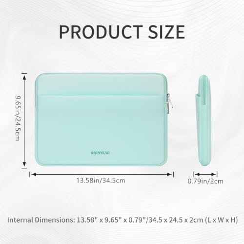 RAINYEAR Laptop Sleeve Case 13.3 Inch, Protective Portable Case with Front Pocket, Briefcase Handbag Laptop Bag Compatible with 13.3-14 Inch Laptop PC, 14 Inch MacBook Pro M5 M4 M3 M2 M1, Mint Green - color: Mint Green, size: 13.3-14 inch