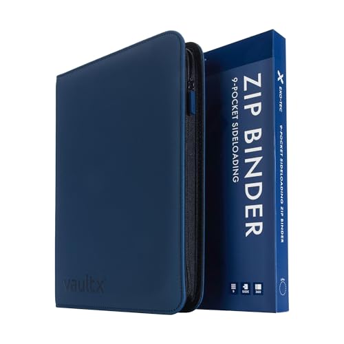 Vault X 9 Pocket Zip Trading Card Binder 360 Cards Exo-Tec (Blue) | Holds 360 standard-size TCG cards in 20 side-loading 9-pocket pages. Padded, water-resistant Exo-Tec cover. - color: Blue, size: 6.8cm x 9.7cm