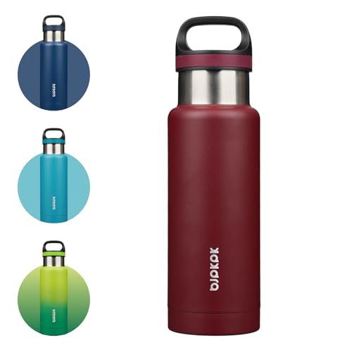BJPKPK Insulated Water Bottle 18OZ Stainless Steel Water Bottle with Handle Double Walls Vacuum Insulated BPA Free Flask, Deep Red - color: Deep Red, size: 18 Ounces
