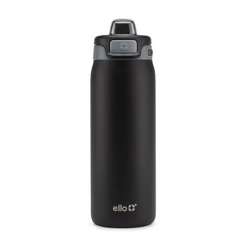 Ello Pop & Fill 18oz Stainless Steel Kids Water Bottle with Quick Fill Lid | Vacuum Insulated BPA Free Bottle with Leak Proof Straw and Chug Lid, Dishwasher Safe, Gift For Kids Teens, Tonal Black - color: Tonal Black, size: 18 Ounces
