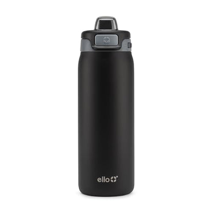 Ello Pop & Fill 18oz Stainless Steel Kids Water Bottle with Quick Fill Lid | Vacuum Insulated BPA Free Bottle with Leak Proof Straw and Chug Lid, Dishwasher Safe, Gift For Kids Teens, Tonal Black - color: Tonal Black, size: 18 Ounces