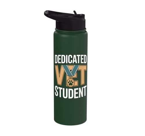 Dedicated Vet Student Veterinary School Stainless Steel Insulated Water Bottle - color: Dark Green