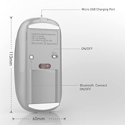 Rechargeable Bluetooth Mouse Wireless Bluetooth Mouse for iPad pro iPad Air Mac MacBook Pro MacBook Air Laptop Chromebook Windows HP DELL (Silver) - color: SILVER
