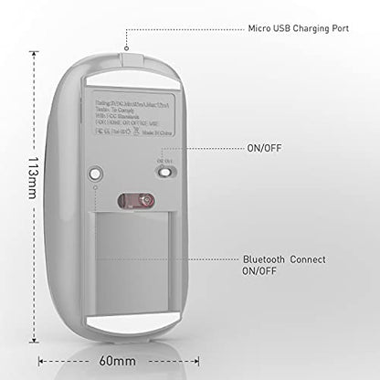 Rechargeable Bluetooth Mouse Wireless Bluetooth Mouse for iPad pro iPad Air Mac MacBook Pro MacBook Air Laptop Chromebook Windows HP DELL (Silver) - color: SILVER