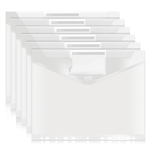 Clear Binder Folders, 6pcs Binders Pocket, Binder Organizer with 11 Holes, Letter Size, Plastic Envelopes with Snap Closure & Label Pocket, Clear Folders for Documents School Office Home Supplies - color: 6pcs Clear