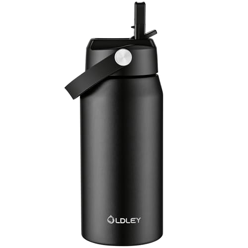 Oldley 18oz Insulated Water Bottle with Straw, Stainless Steel Water Bottle for Sports, Travel, School, BPA-Free Sports Bottles for Adult Kids, Leak-Proof, Black - color: Black, size: 18 Ounces