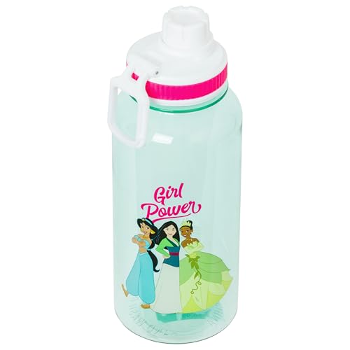 Silver Buffalo Disney Princess Girl Power, Plastic Water Bottle, 32oz | Tiana, Mulan and Jasmine, Twist Spout, Sticker Set, You Stick Yourself, 0.95 Liters - color: Disney Princess Girl Power