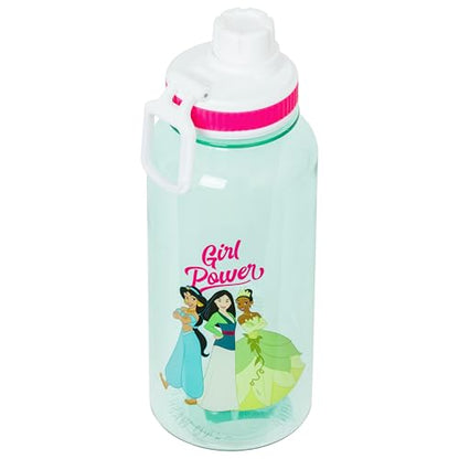 Silver Buffalo Disney Princess Girl Power, Plastic Water Bottle, 32oz | Tiana, Mulan and Jasmine, Twist Spout, Sticker Set, You Stick Yourself, 0.95 Liters - color: Disney Princess Girl Power