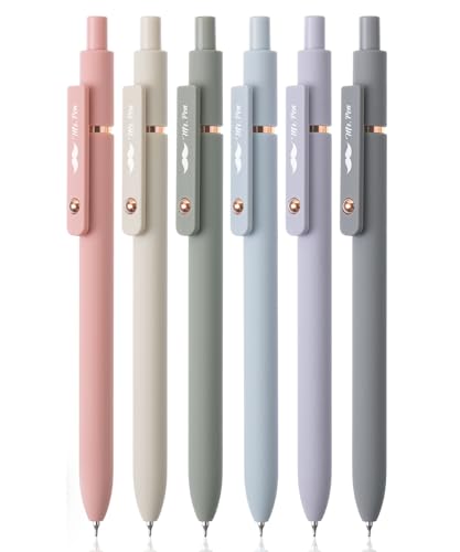 Mr. Pen- Retractable Gel Pens with Rose Gold Ring and Ball, 6 Pack | Morandi Barrels, Japanese Black Gel Pens, Fast Dry, Fine Point 0.5mm - color: Morandi Barrels with Rose Gold Ring