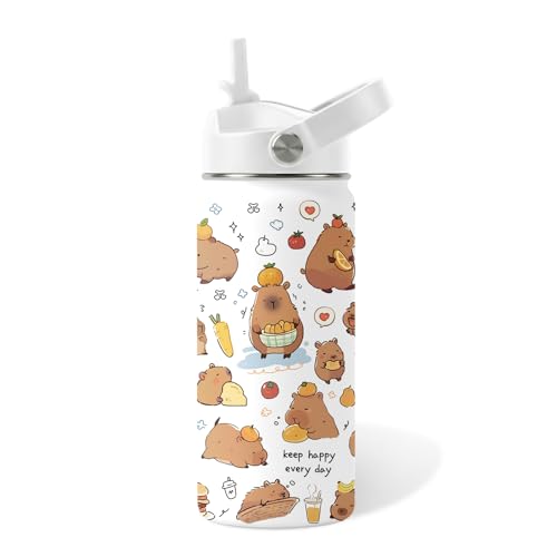 Capybara Gifts for Kids, 16oz Capybara Water Bottle with Straw Lid, BPA-Free, Leak Proof Stainless Steel Insulated Bottle, Capybaras Cup for School, Travel, Kawaii Gift Cup Children Birthday (1pc) - color: Capybara1-new, size: 16 Ounces