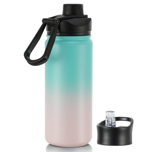 16 oz Insulated Water Bottle with Straw Lids, Stainless Steel Kids Water Bottles for School, Double Wall Vacuum Metal Water Bottle with Straw & Wide Mouth Lid, Bubble Gum 1 Pack - color: Bubble Gum, size: 16 Ounces