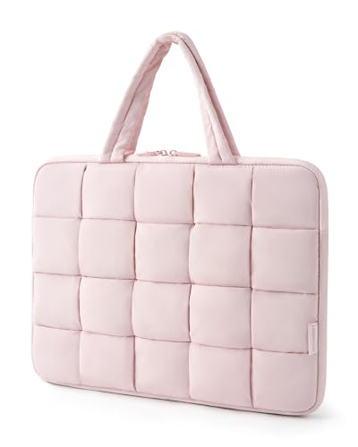 BAGSMART Laptop Case, Puffy Laptop Sleeve with Handle, Compatible with MacBook Air Pro, Laptop Bag for Women - color: Pink, size: 15-16 inch