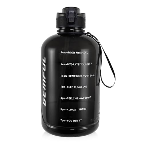 GEMFUL 3L Water Bottle with Straw & Time Marker Motivational Large Water Jug BPA-Free Leakproof Bottle 101oz for Gym Sports Fitness Hiking (Black with Removable Straw) - color: 3L Black with Straw