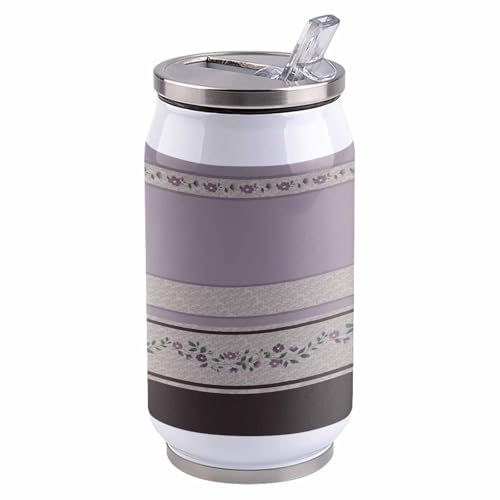 T&H XHome Vintage Flowers 10oz Stainless Steel Tumbler with Lid & Straw-Double Wall Vacuum Insulated Travel Mug Elegant Brown Purple Small Floral Print Water Bottle Coffee Beverage Drinks Cup - size: 10 Ounces