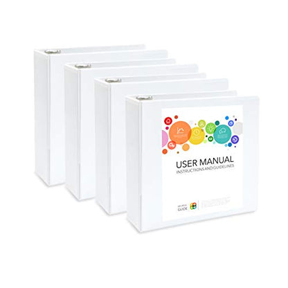 White 3 Ring Binder 3 Inch Heavy Duty Large Binder with Clear View Cover for Office and School, Big Rings Hold up to 625 Sheets of 8.5 x 11 Inch Paper, 4 Pack