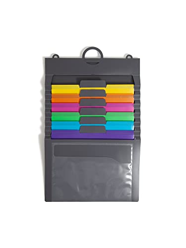 SMEAD Cascading Wall Organizer, 6 Removable Folder Pockets, Letter Size, Gray/Bright Pockets (92060)