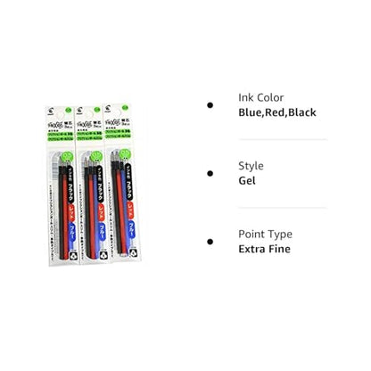 Pilot Gel Ink Refills for FriXion Ball 4 Gel Ink Multi Pen 0.5mm Black/Blue/Red Ink 3 Packs 9 Refills Total Value Set