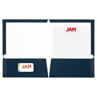 JAM PAPER Laminated Two Pocket Glossy School Folders - Letter Size - High Gloss Navy Blue - 6/Pack - color: Navy Blue, size: Pack of 6 Folders